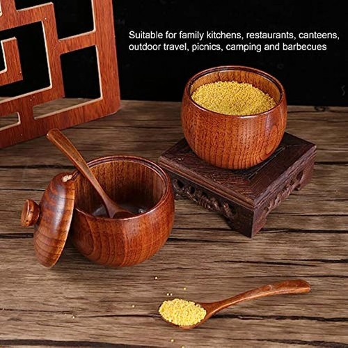 Jujube Wood Spice Jar Sugar Bowl Set, Salt Pepper Seasoning Storage - Picture 5 of 6