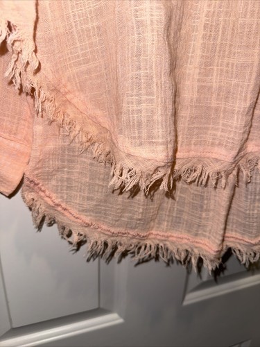 Free People Talk To Me Peach LS Tunic Wm Med Frayed Hem Relax Fit Pockets - Picture 3 of 10