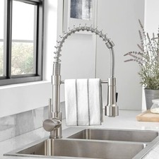 Pull Down LED Light Kitchen Sink Faucet with Sprayer Spring Brushed Nickel