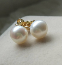Natural White Akoya Freshwater Pearl Stud Earrings 5-14mm 14K Yellow Gold -Y