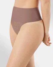 NWT! MAIDENFORM Sz 2XL Tame Your Tummy Shaping Lace Thong DM0049 Bronze Lace