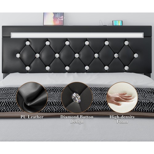 Full Queen Size Bed Frame with Adjustable Diamond Tufted Headboard and 4 Drawers - Picture 6 of 12
