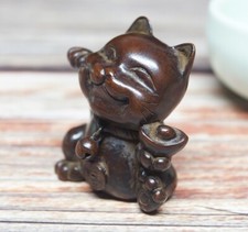 Old Brass Chinese Fortune Cat Statue Money Feng Shui Collectible Decor