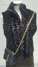 Cejon Faux Fur party dress Vest Black Sleeveless  Jacket  Womens L pockets