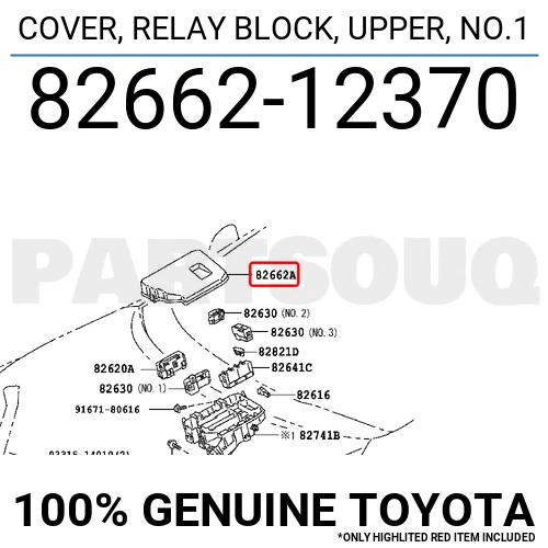 8266212370 Genuine Toyota COVER, RELAY BLOCK, UPPER, NO.1 82662 