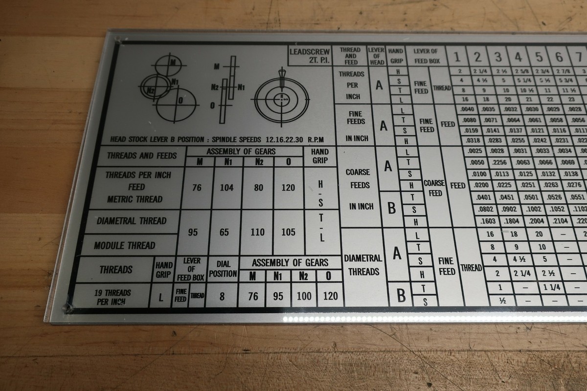 Mazak Engine Lathe Feed / Speed / Thread Chart Sign Plate