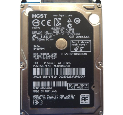 Hitachi HTS541010A9E662 PN: 0J27473 MLC:DA5218 Thailand 1TB 2.5" Sata HDD FEB-13 - Picture 2 of 2