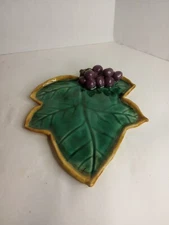 Studio Art Pottery Signed Grape Cluster And Leaf Cheese Platter Tidbit Plate