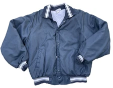 Vtg Hartwell Bomber Jacket Mens L Navy Snap Lined Preppy 80s Chalk Line Stripe