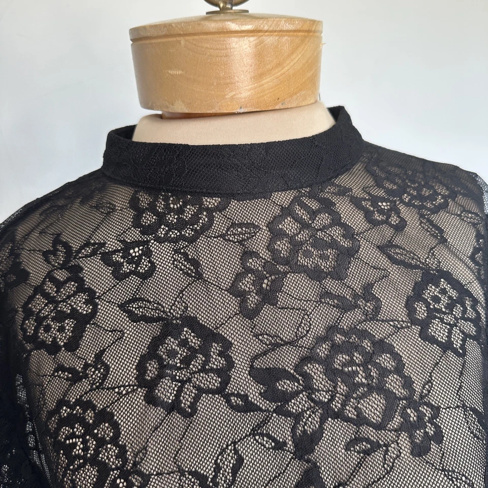 女士黑色蕾丝气球袖上衣 3x Whimsigoth Witchy Fairy Grunge 万圣节 — 第 2/4 张图片