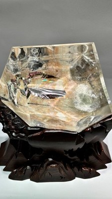 15.7LB Top Natural colorful ghost phantom Quartz Crystal Mineral specimen+base