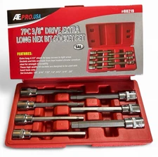 ATE Pro 7pc 3/8" Drive Extra Long Hex Bit Socket Set 88219 Standard