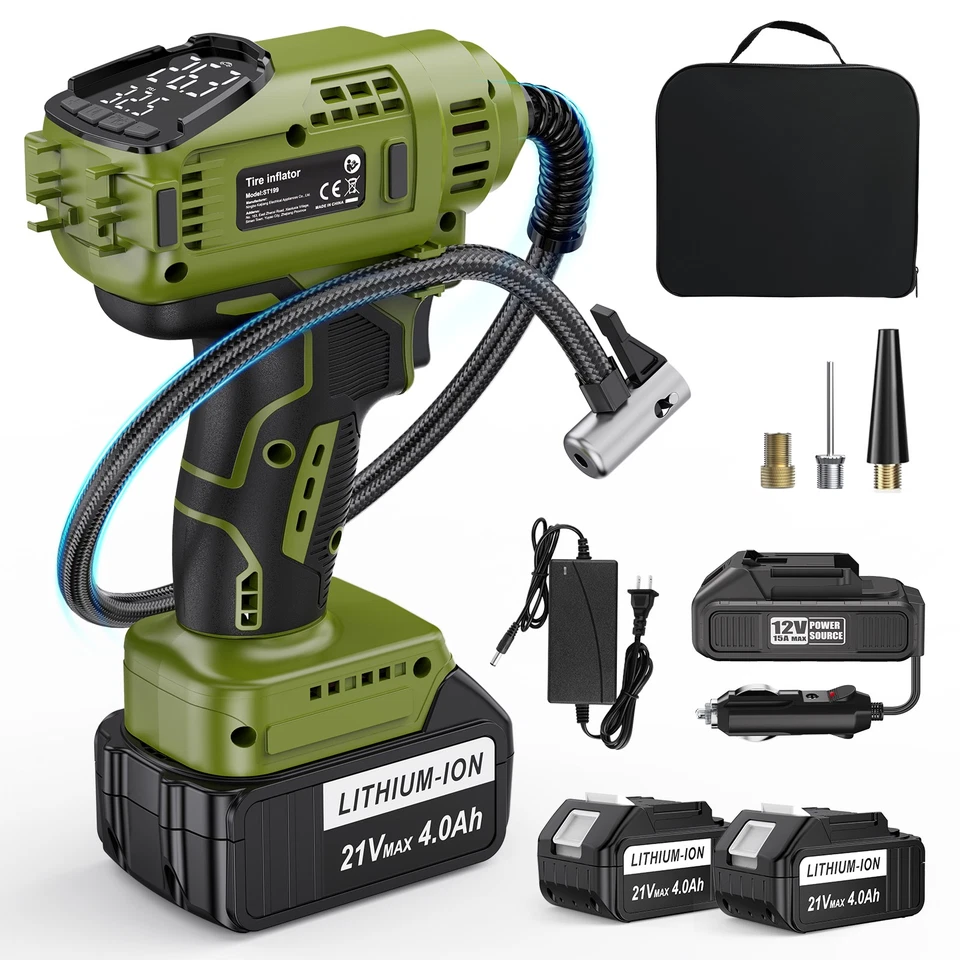 Inflador de Neumáticos Compresor de Aire Inalámbrico Bomba de Neumáticos de Coche con Batería Recargable 21V Foto 2 de 4