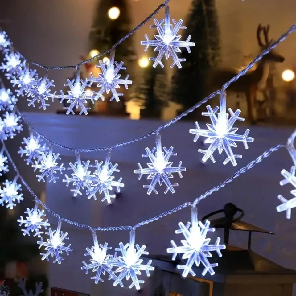 Snowflake LED String Lights Battery Powered Christmas Party Decoration - Image 4 of 4