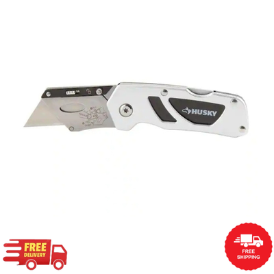 #ad Husky Folding Lock Back Utility Knife Compact Razor Box Cutter $10.58