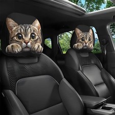 Cute Cat Car Headrest Covers 2pcs Funny Auto Interior Accessories