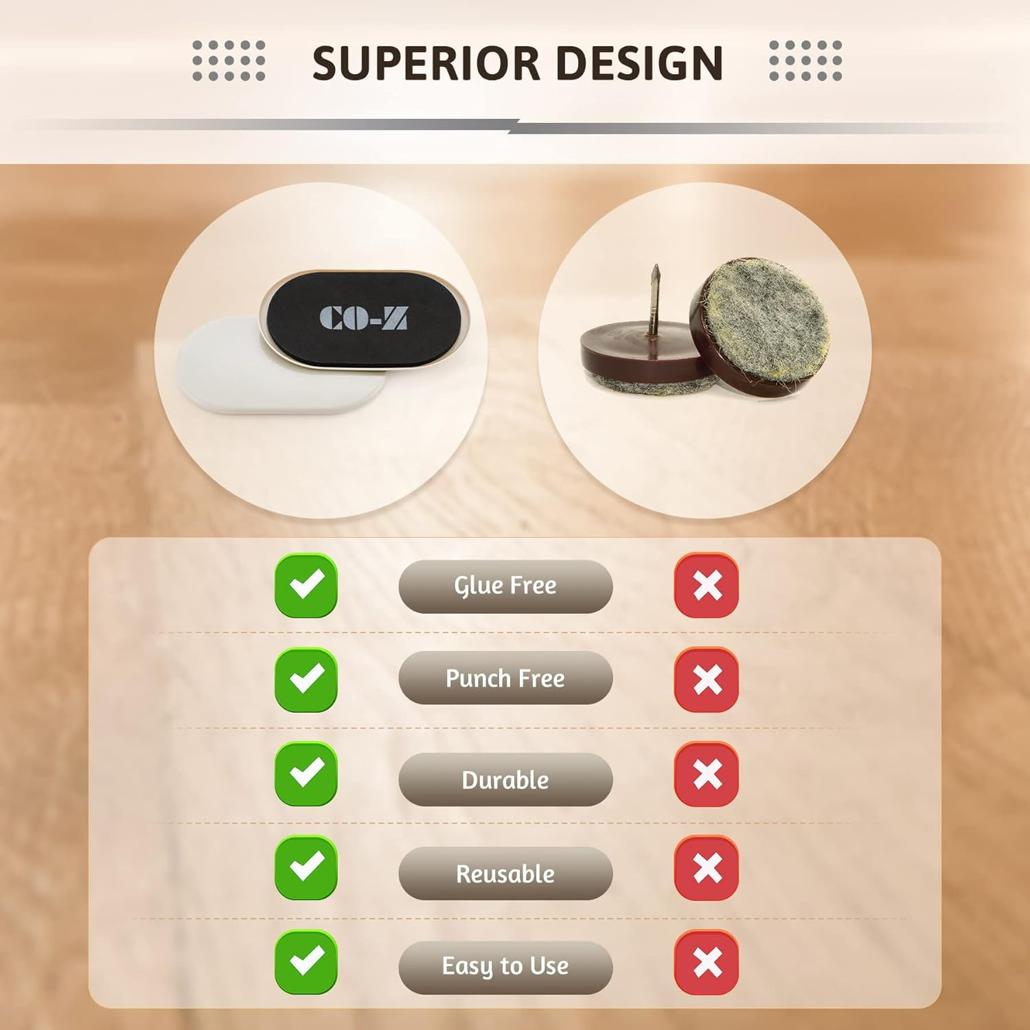 Large Furniture Sliders - 8 Pack, 6" x 9 1/2" Oval Reusable Furniture Sliders fo