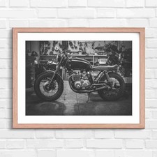 Custom Vintage Motorcycle in Workshop Black & White Framed Wall Art Print Large