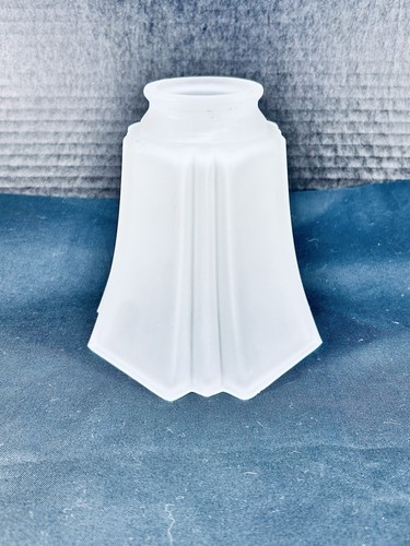 Vtg Art Deco Square Cut Corner Frosted Glass Shade 5in tall Fitter OD 2in - Picture 2 of 8