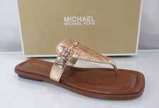 Michael Kors Lena Thong Square Toe Flat Sandal Metallic Leather Pale Gold Size 7
