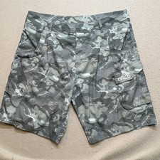 AFTCO Cargo Shorts Men 38 Green Camo 10" Inseam Fish Performance Stretch Ripstop