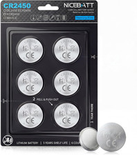 NICEBATT Cr2450 3V Lithium Battery 6 Pack, Long Lasting Power for Key Fob,Door S