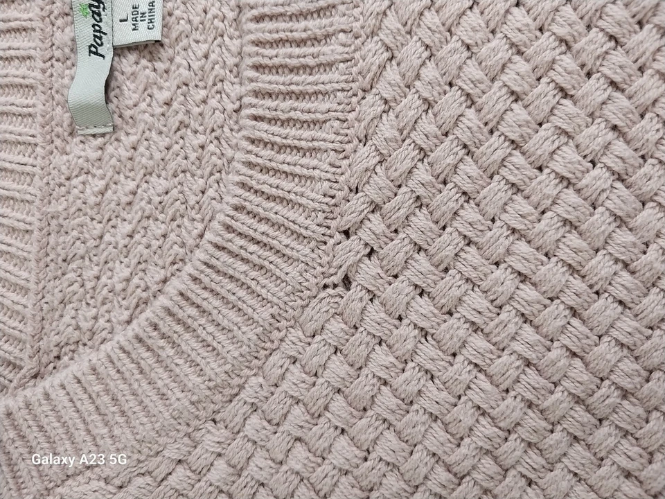 Suéter tejido grande de papaya para mujer parches en el codo rosa polvoriento Foto 2 de 4