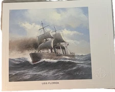 USS FLORIDA NAVAL Art Print Warship Chas Lundgren Embossed 50 State Ship