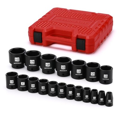 19 Piece 1/2-Inch Drive Standard Impact Socket Set, SAE, Shallow, 3/8'' to 1-1/2''