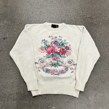 VTG Eddie Bauer Womens Floral Artist Hand Knit Chunky Heavy Sweater Size Small