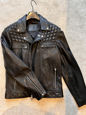 ALL SAINTS Leather Jacket MEDIUM Mens Black Biker Bomber Celebrity