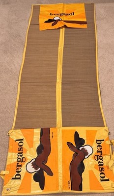 Vintage Bergasol suntan lotion Beach Mat With Blow Up Pillow, Rare!