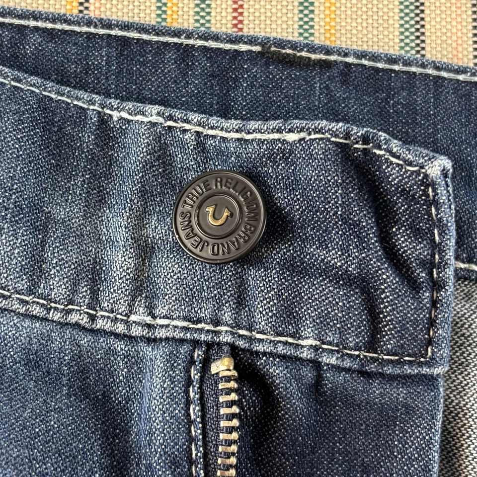 Pantalones de mezclilla True Religion para hombre 46 desgastados parche a cuadros bolsillos con solapa pierna recta Foto 3 de 4