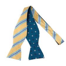 Brooks Brothers Bow Tie Reversible Yellow Navy Repp Blue Foulard Silk Self Tie