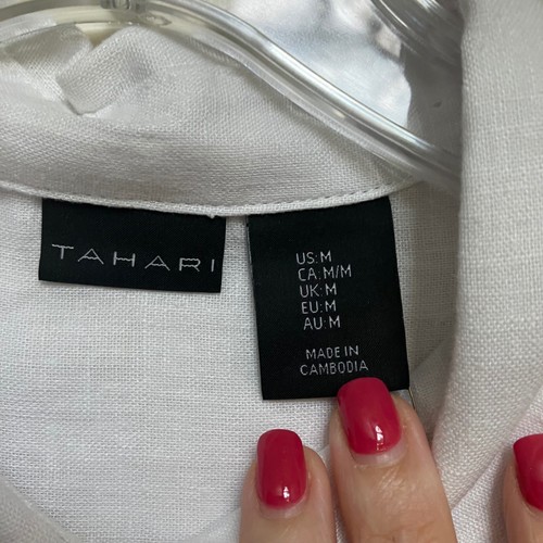 Tahari Linen Blend Tunic Top Women's M Button Down Long Sleeve White Shirt New - Picture 2 of 8