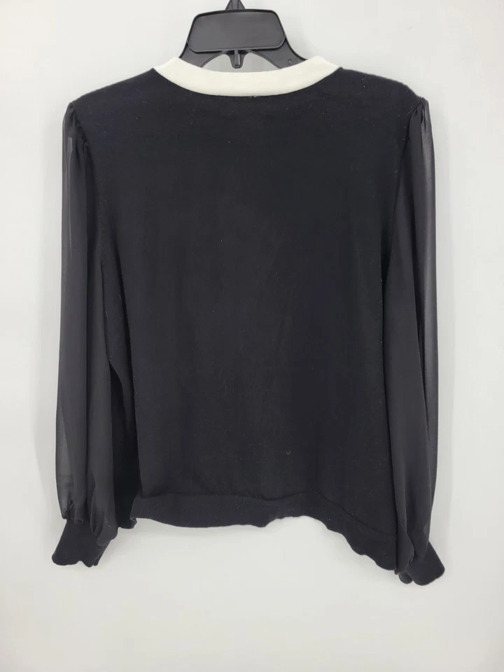 Blusa Popover CeCe Top Mujer XL Negra Blanca Cuello Atado Elegante Manga Larga Foto 2 de 4