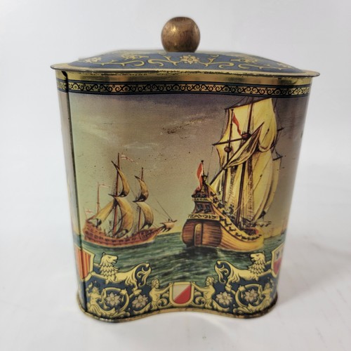 Vintage German Tin Nautical Wooden Ships Sea Horses Crests Tea Biscuits Coffee - Picture 4 of 12