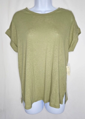 Cupio Blush Women's Sage Green Short Sleeve Linen Blend Blouse Size Small NWT