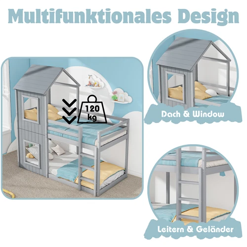 Etagenbett Kinderbett 90x200cm Hausbett Doppel Stockbett Hochbett für Kinder - Bild 4 von 9