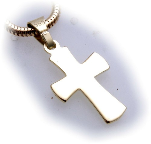 Anhänger Kreuz Gold 585 poliert 22 mm teilmatt. Gelbgold Unisex Qualität - Picture 2 of 6