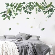 Green Hanging Leaf Wall Decals, Removable Fresh Plant Leaves Flower Vines Wal...