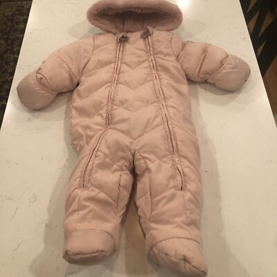 DKNY Baby Infant One Piece Snowsuit Blush Pink Faux Fur Fleece
