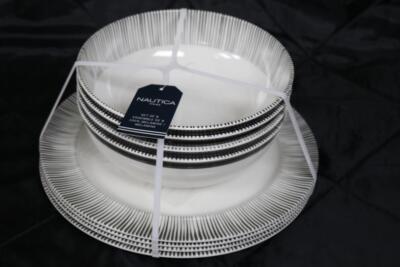 NAUTICA MELAMINE STRIPED DINNER PLATES BOWLS BLACK/WHITE