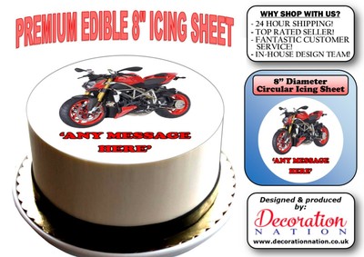 Red Ducati Motorbike Personalised 8 Inch Icing Edible Cake Topper Birthday Biker Ebay