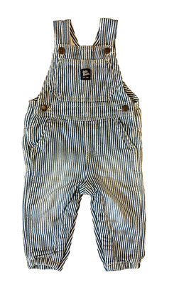 Oshkosh B'Gosh Overalls Baby 12 Months Blue Striped Soft Jogger Style Engineer