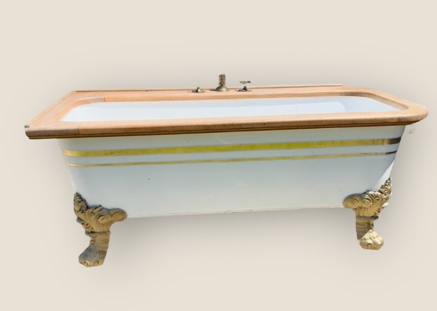 Antique Victorian Center Drain Bath Tub With Wood Rim eBay