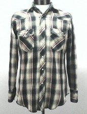 WRANGLER Western Shirt Vintage Heavy Plaid PEARL Snaps Red Black Men's S MINT