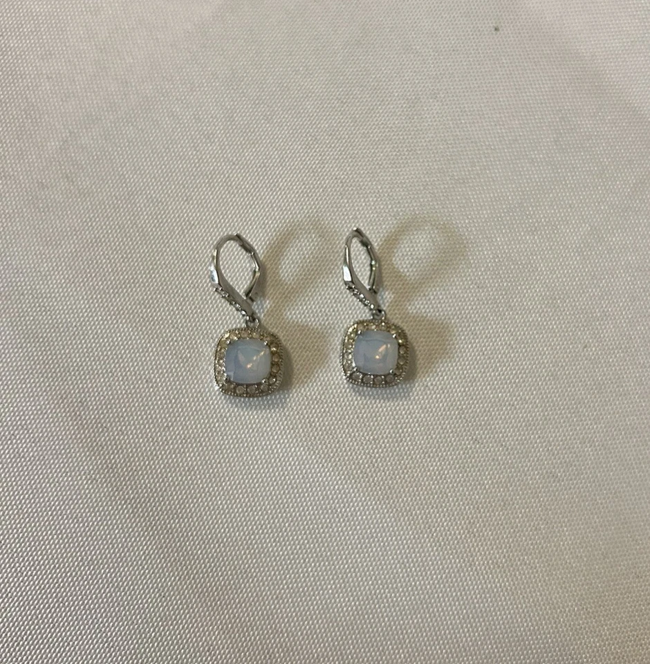 Lia Sophia Silver Toned Square Dangle Earrings With Light Blue Center Stone  - Image 2 of 4
