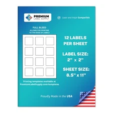 300 Premium 2" x 2" square stickers / Labels - with bleed - 12 per sheet