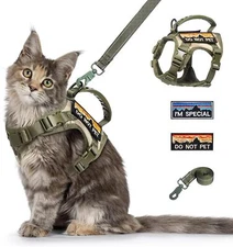 Tactical Cat Harness and Leash for Walking - Escape Proof Adjustable Soft Mesh L